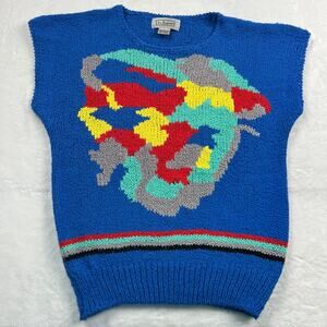 Liz Baker Vintage Art Style Heart Sleeveless Sweater Vest Size Med-Large 1980's